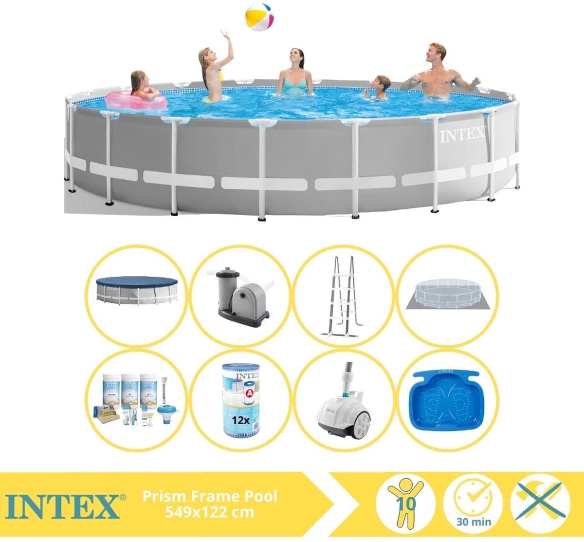 Intex Prism Frame Zwembad - Opzetzwembad - 549x122 cm - Inclusief Onderhoudspakket, Filter, Zwembad Stofzuiger en Voetenbad - Afbeelding 1