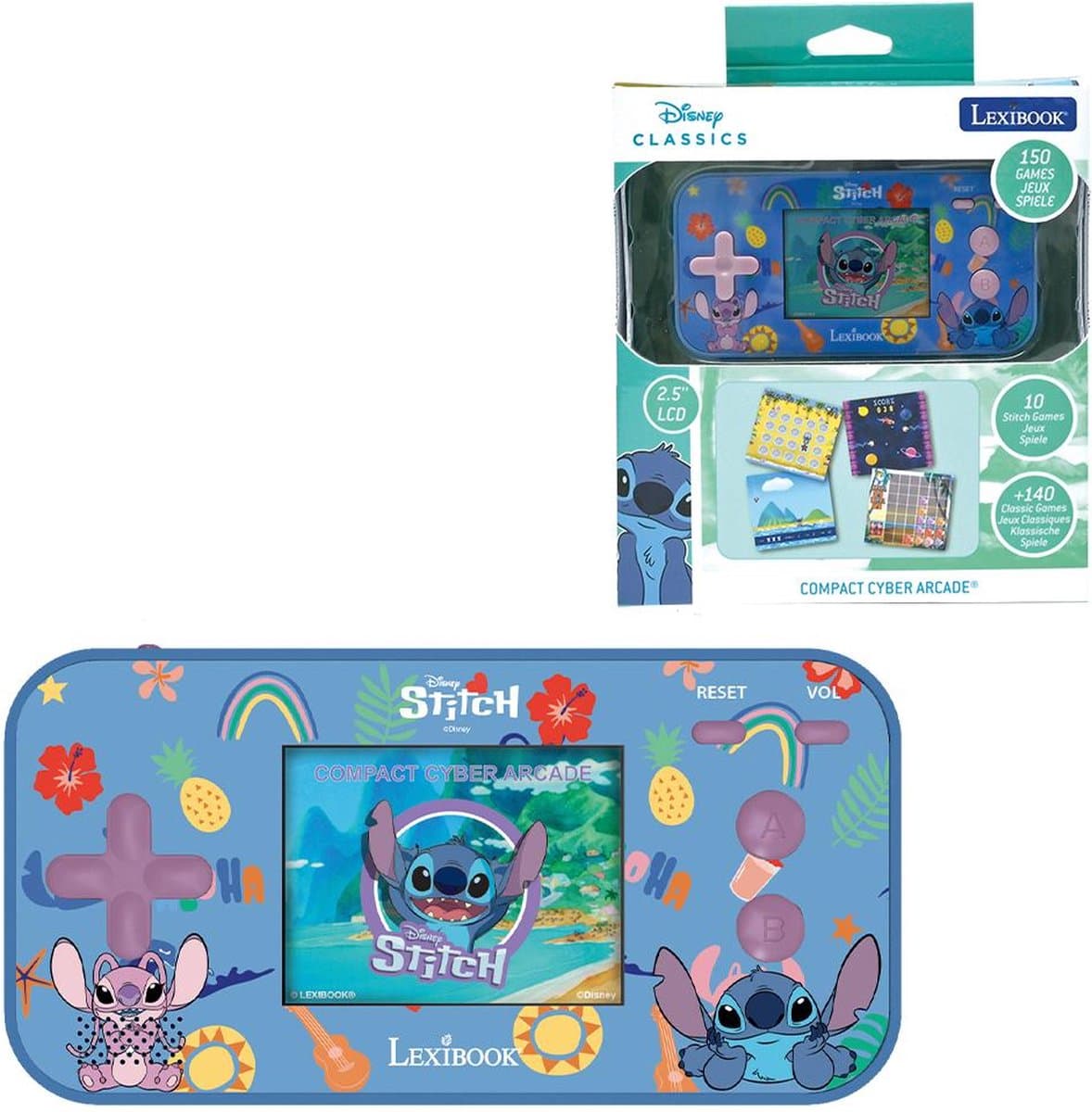 Stitch Compact Cyber Arcade® Pocket Gaming Console met kleuren LCD 2.5'' en 150 spelletjes waarvan 10 uit het Disney Stitch universum - Afbeelding 1