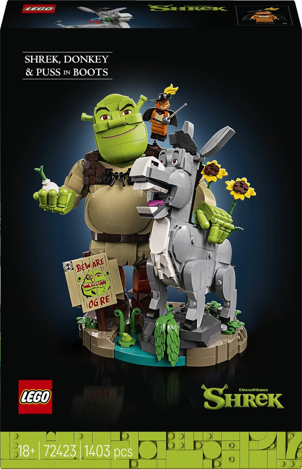 LEGO Shrek: Shrek, Ezel en de Gelaarsde Kat Film Bouwpakket voor Volwassenen en Decoratie 72423 - Afbeelding 1