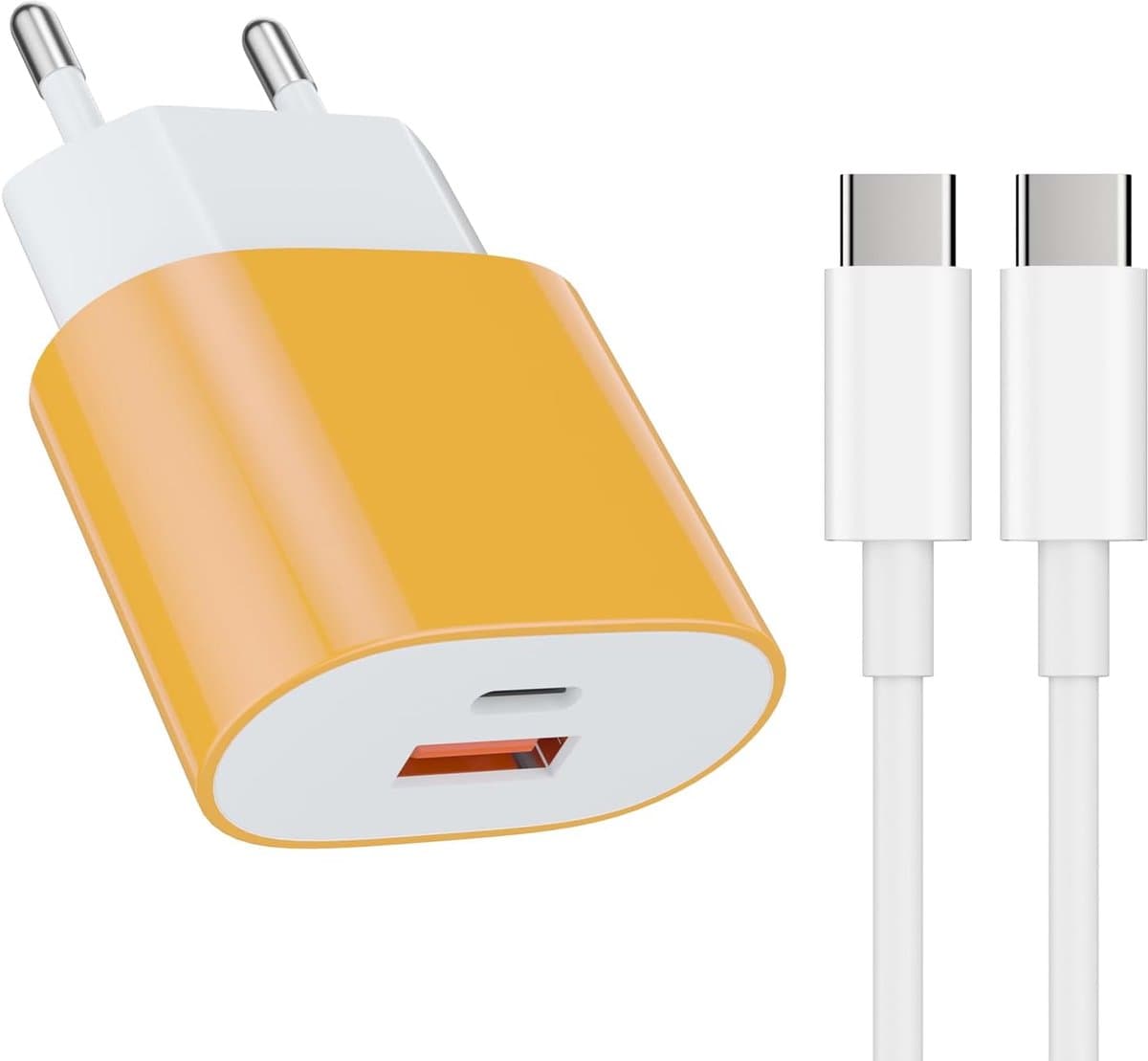 25 W USB C oplader laadstekker voeding snellaadadapter met 2 m oplaadkabel voor: iPhone1716/16 Pro/16Pro Max/16Plus/15Pro Max X XS, Samsung, iPad Moto Google geel - Afbeelding 1