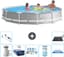 Intex Rond Prism Frame Zwembad - 366 x 76 cm - Grijs - Inclusief Pomp - Solarzeil - Onderhoudspakket - Filter - Grondzeil - Stofzuiger - Solar Mat - 8-delig