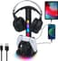 Hoogwaardige RGB Headsetstandaard voor PS5 Controller met 2 USB-poorten, Geschikt voor DualSense en Edge Controllers, Zwart
