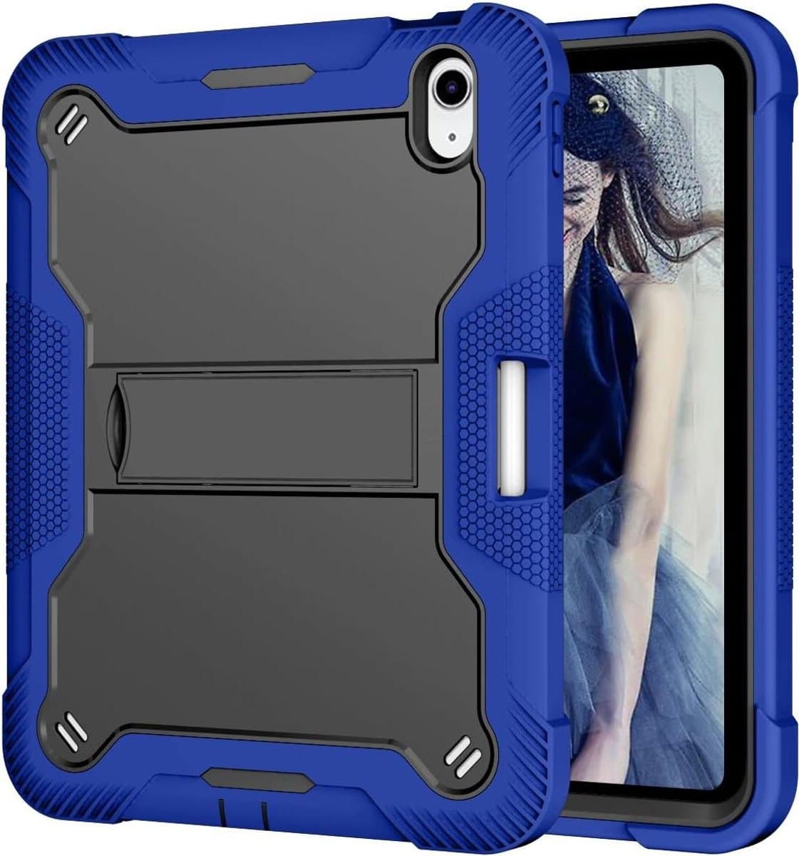 Tablethoes iPad Air - Beschermhoes Standaard - Robuuste Bescherming - Geïntegreerde Pennensleuf - 11 inch - Zwart Paars - Afbeelding 1