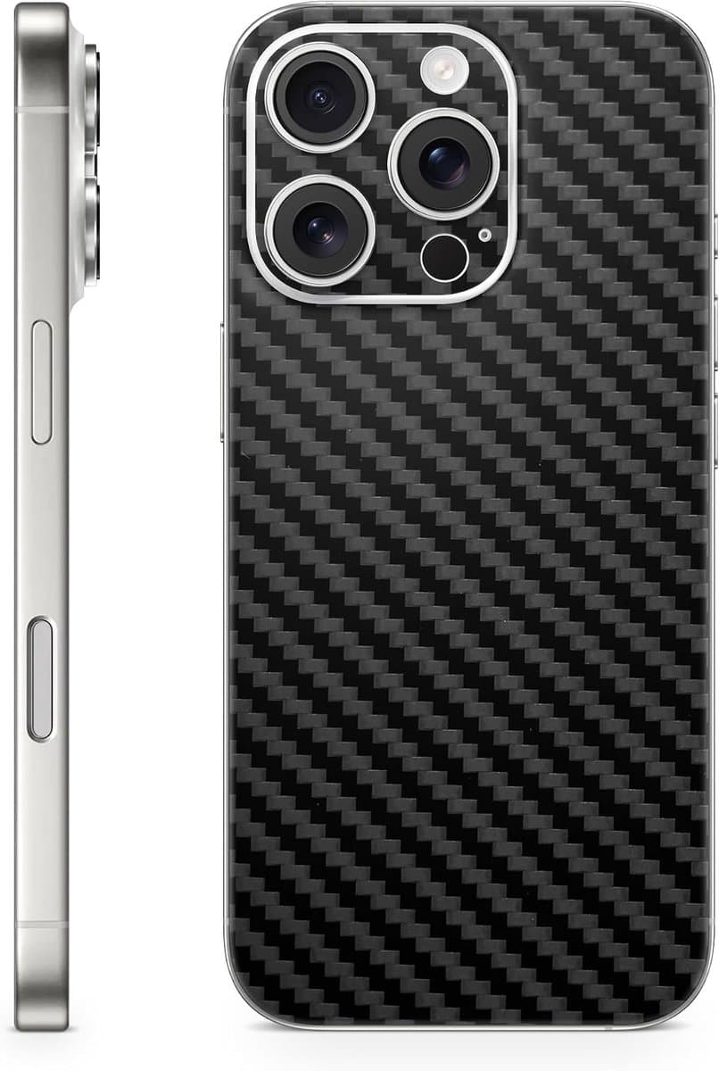 Skins Compatibel met iPhone 16 Pro en 16 Pro Max, Skin Screen Protector 360° Volledige dekking of Alleen achterkant (alleen achterkant, Carbon Black, iPhone 16 Pro) - Afbeelding 1