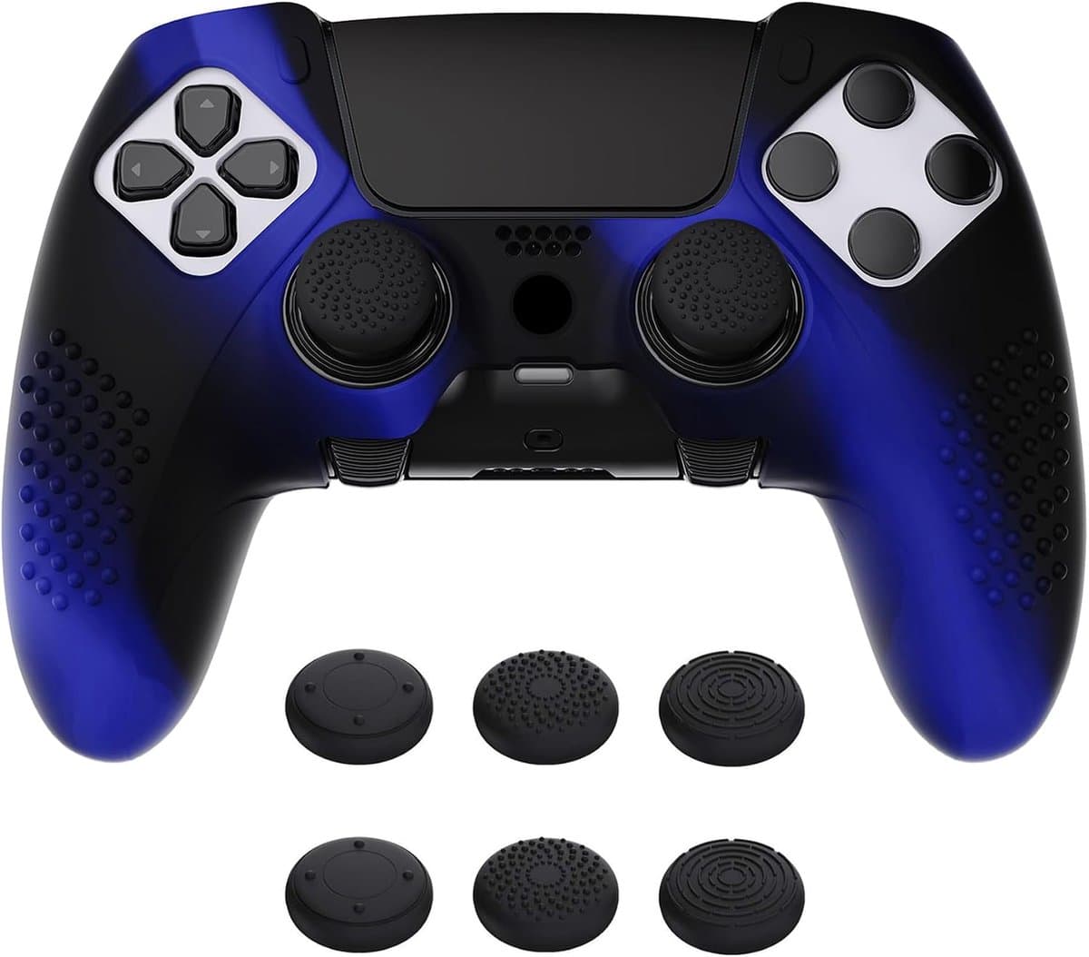 Anti-Slip Silicone Skin Cover Case voor ps5 Edge Controller,Zachte Rubberen Beschermhuid voor ps5 Edge Wireless Controller met 6 Duimgreep Caps-Blauw&Zwart(3D Studded Edition) - Afbeelding 1