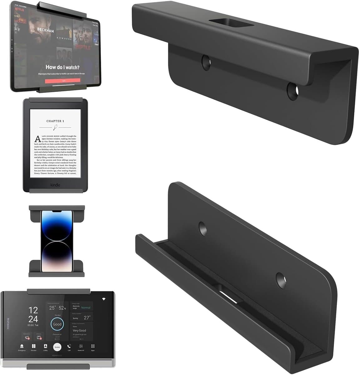 sciuU Universele Wandhouder voor Tablet, Smartphone en eReader, Muurhouder voor Afstandsbediening, Zelfklevend of Schroefmontage, Compatibel met iPad, iPhone, Samsung, Surface, Huawei - Afbeelding 1