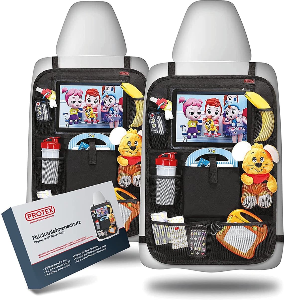 2-delige set rugleuningbeschermers | auto achterbank-organizers | waterafstotende achterbankbeschermer | tablet- en iPad-vak | zwart