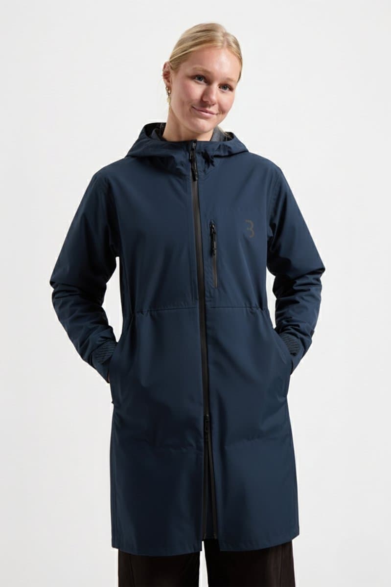 BBB Cycling Regenjas Dames Waterdicht - RainShield Parka - 10 tot 20 °C - Ventilerend - Lang Model Fietsjas Unisex - Donker Blauw - XXL - BBW-471 - Afbeelding 1