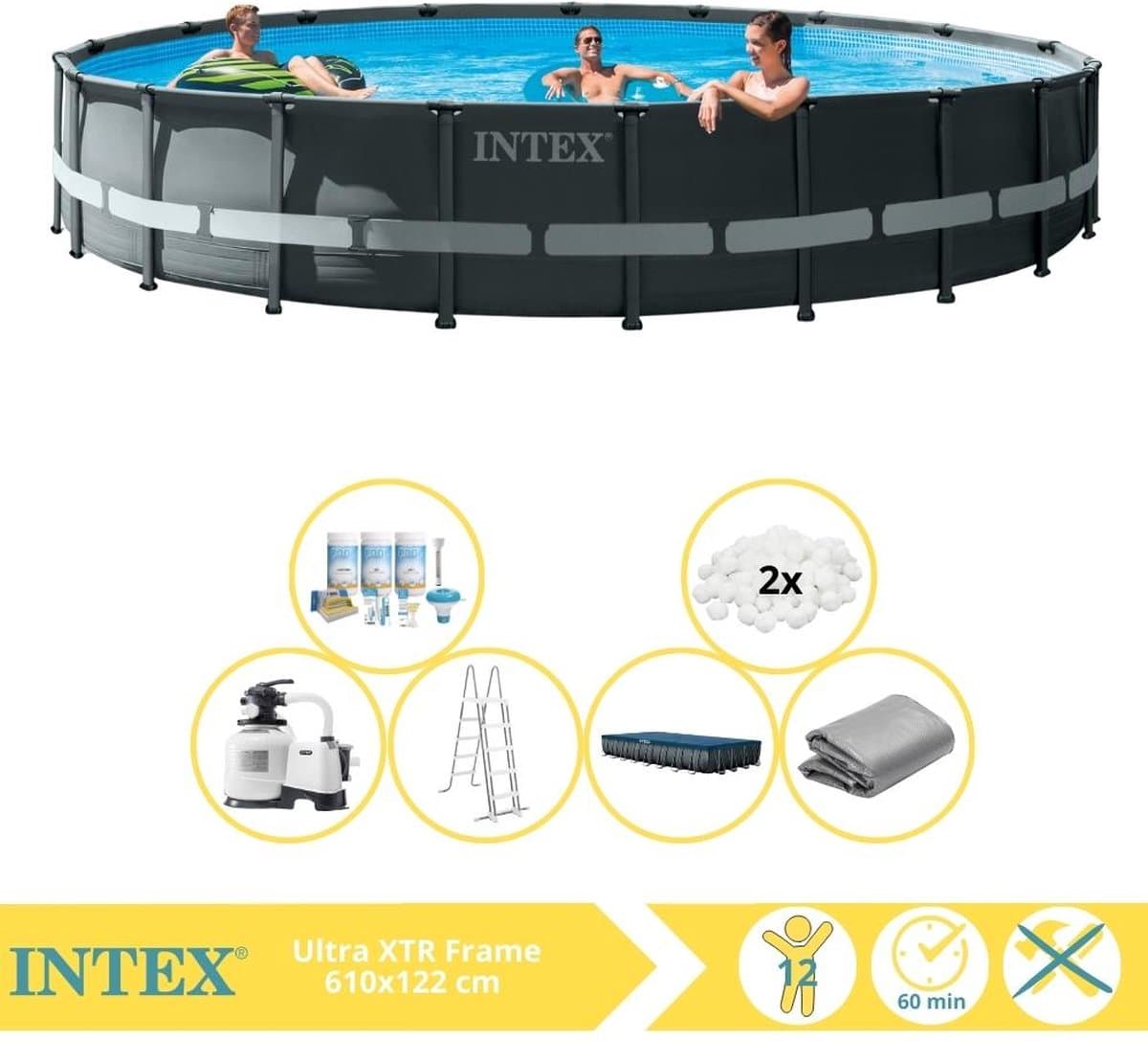 Intex Ultra XTR Frame Zwembad - Opzetzwembad - 610x122 cm - Inclusief Onderhoudspakket en Filterbollen - Afbeelding 1