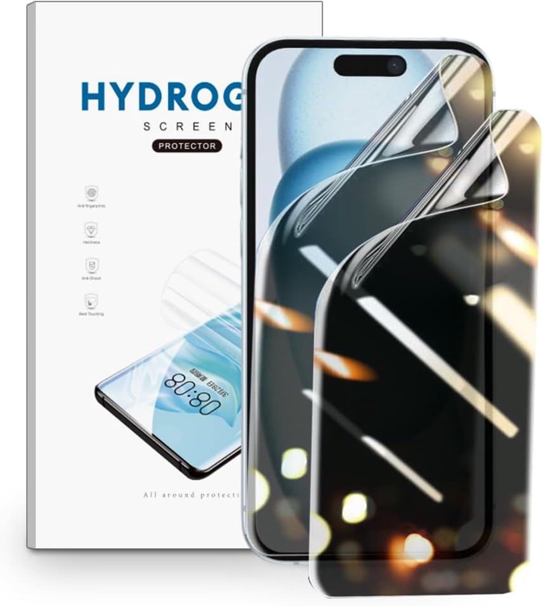 Privacyfolie van hydrogel voor iPhone 15, anti-spy displaybeschermfolie, TPU, flexibel, geen gehard glas, 2 stuks - Afbeelding 1