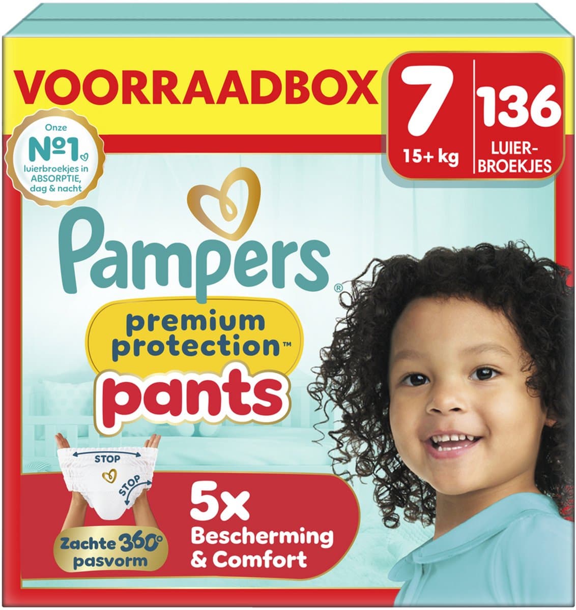Pampers Premium Protection Pants Maat 7 - 136 Luierbroekjes - 15kg+ - Voorraadbox - Afbeelding 1