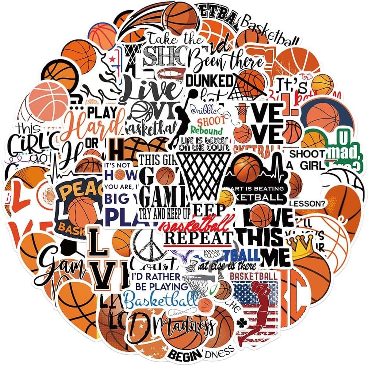 Stickers, basketbalstickers, 50 stuks, laptopstickers voor koffer, MacBook, motorfiets, fiets, bagage, graffiti, patch, skateboard, snowboard, bumper - Afbeelding 1
