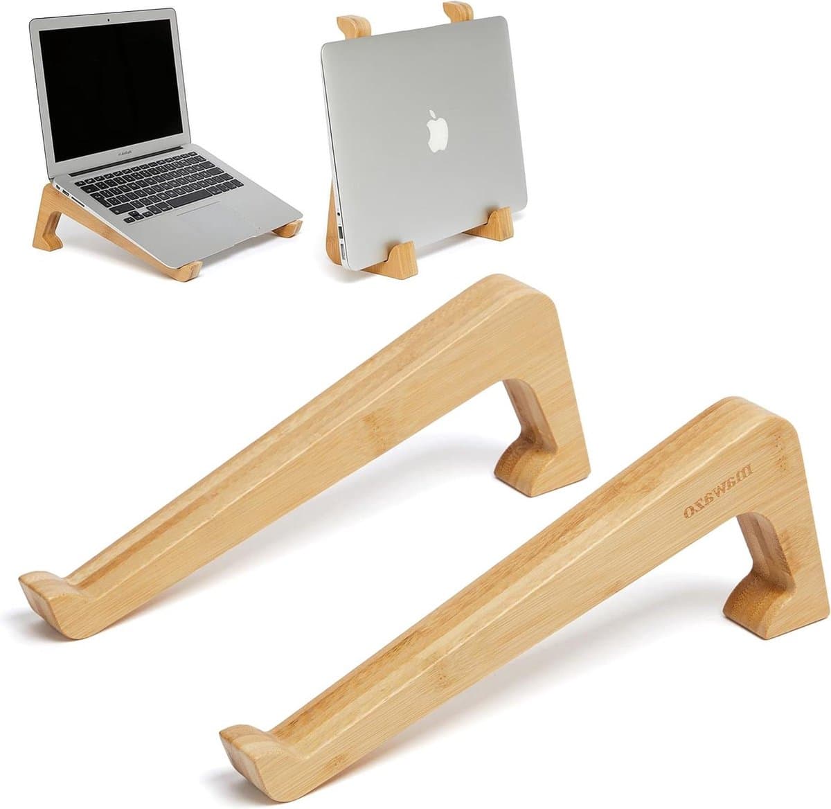 Laptop standaard - Bamboe houten laptopstandaard met grippads - 10-17 inch laptops - Verticale Macbook Pro-standaard - Studenten gamers professionals - Afbeelding 1