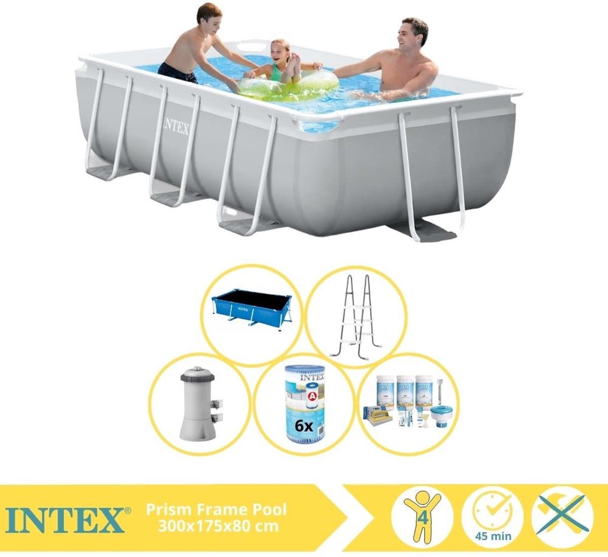 Intex Prism Frame Zwembad - Opzetzwembad - 300x175x80 cm - Inclusief Solarzeil, Onderhoudspakket en Filter - Afbeelding 1