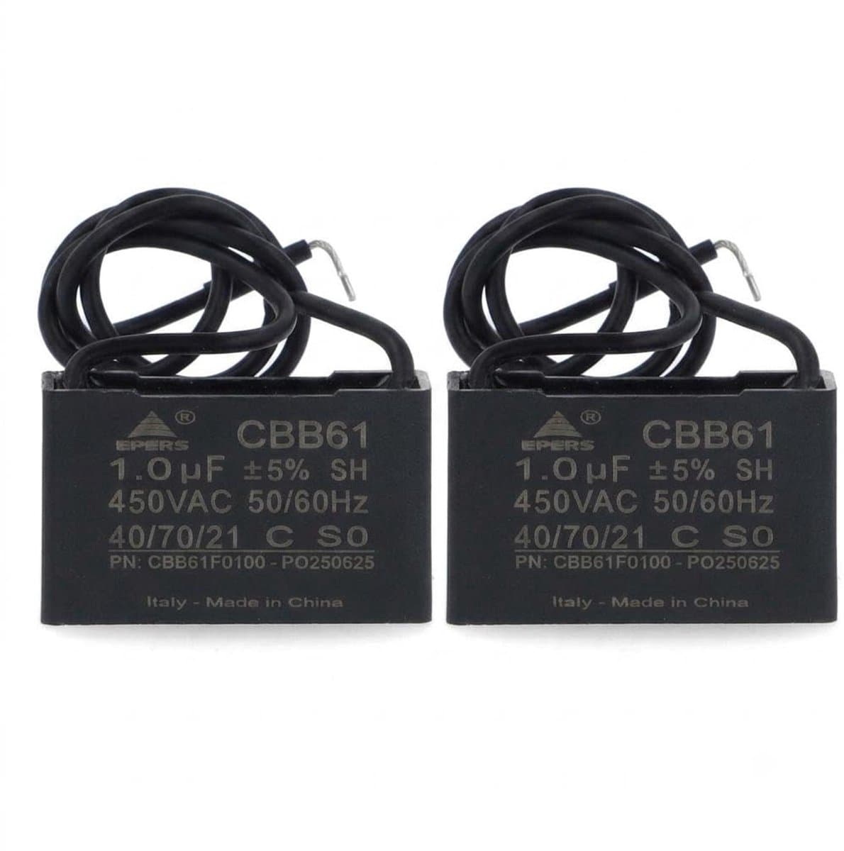 Switching capacitor and single-phase operation CBB61 1 uF 450 V, cable 10 cm, polypropylene film, 2 pieces - ShopVlot - Afbeelding 1