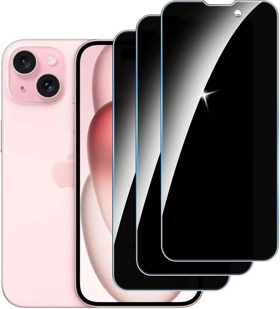 【3 stuks】privacy schermbeschermer voor iPhone 14 Pro/iPhone 15/iPhone 16,Anti-Spy aangemaakte glas Screen Protector,9H hardheid,Gemakkelijk te Installeren,Anti-kras,Geen Luchtbellen - Afbeelding 1