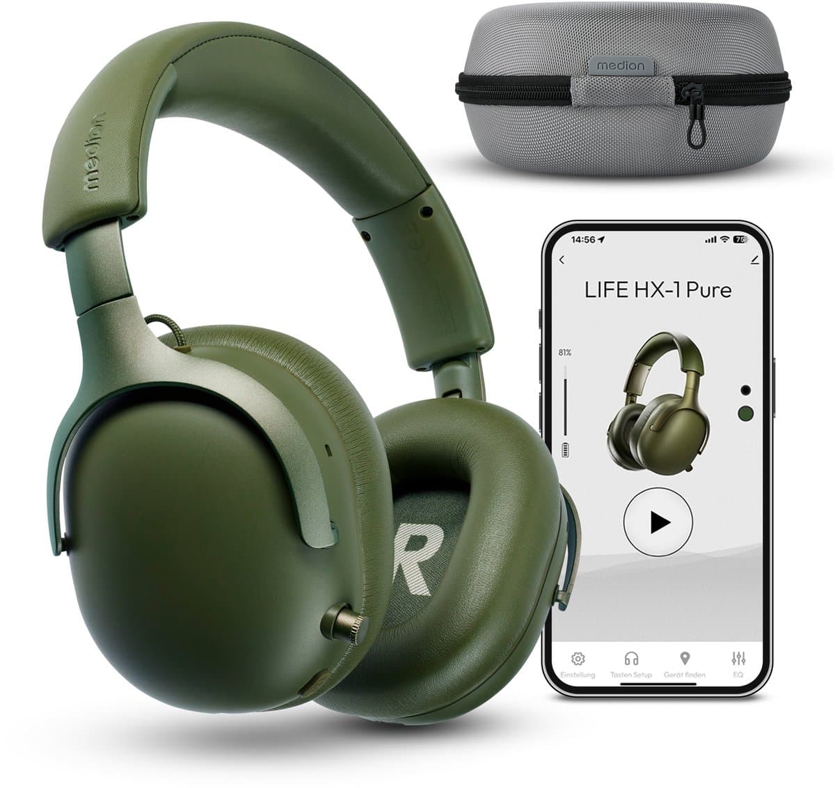 MEDION Over Ear koptelefoon HX-1 Pure (Bluetooth, draadloos, tot 100 u batterijduur, spatwaterdicht IPX4), groen - Afbeelding 1