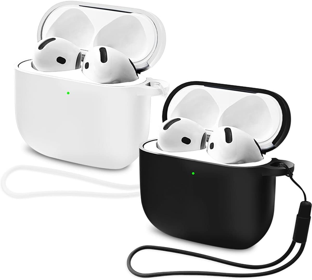 2x Siliconen Beschermhoes voor AirPods 4 (2024) - Schokbestendig & Krasvrij - Wit & Zwart - Afbeelding 1