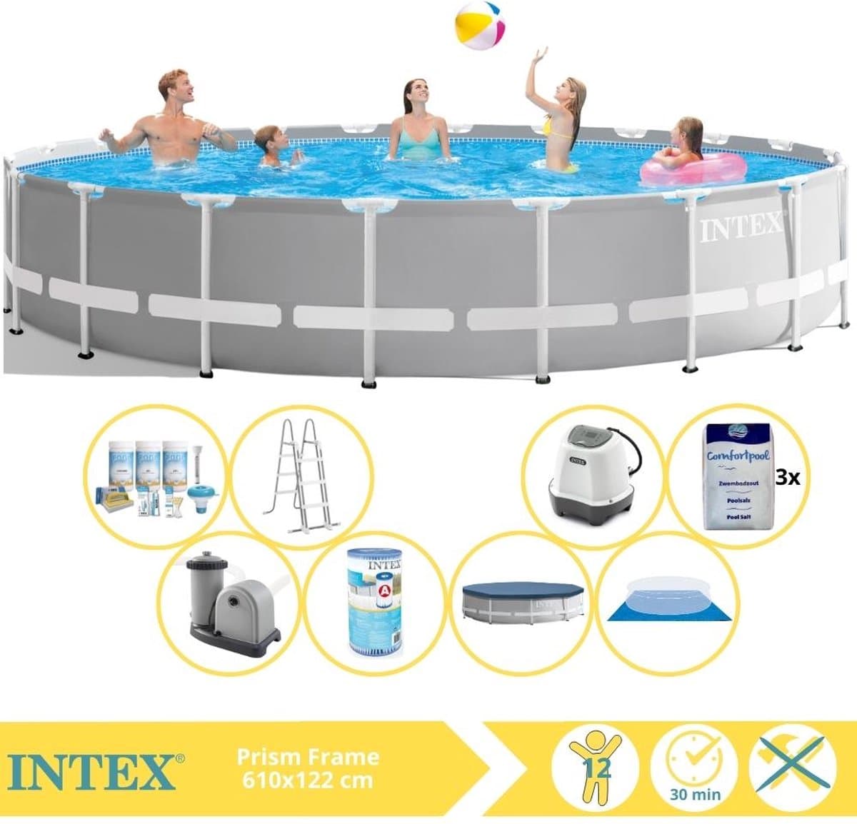 Intex Prism Frame Zwembad - Opzetzwembad - 610x122 cm - Inclusief Filter, Zoutsysteem, Zout en #N/A - Afbeelding 1