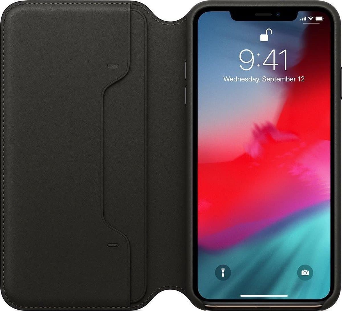 Apple - Leren Folio Hoesje - iPhone Xs Max - Zwart - Afbeelding 1
