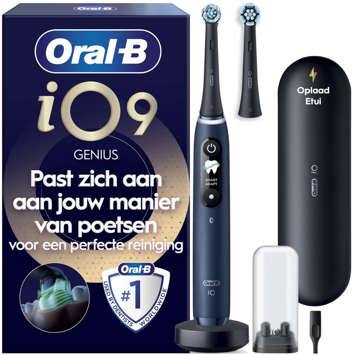 Oral-B iO 9 Elektrische Tandenborstel Blauw - 2 Opzetborstels - Oplaadreisetui - Afbeelding 1