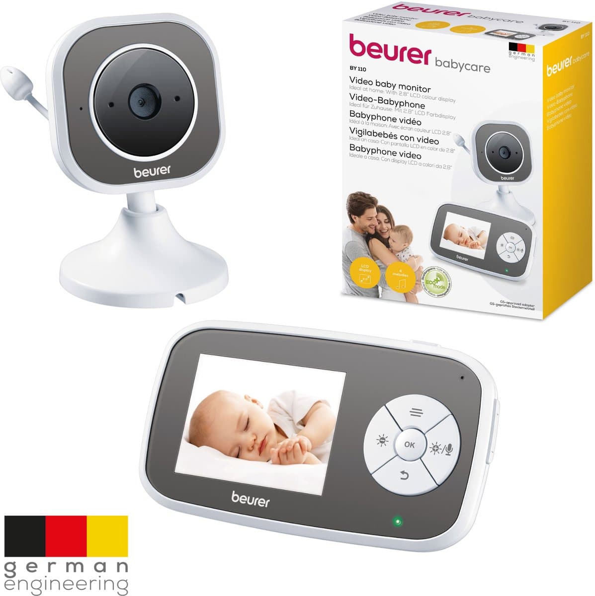 Beurer BY 110 Video Babyfoon - Ouderunit/XL beeldscherm & camera - Digitale wireless verbinding - Bereik tot 300 meter - Nachtzicht - Digitale zoom - Intercom - Liedjes - Diverse alarmen - Timer - Eco+ - 3 Jaar garantie - Afbeelding 1