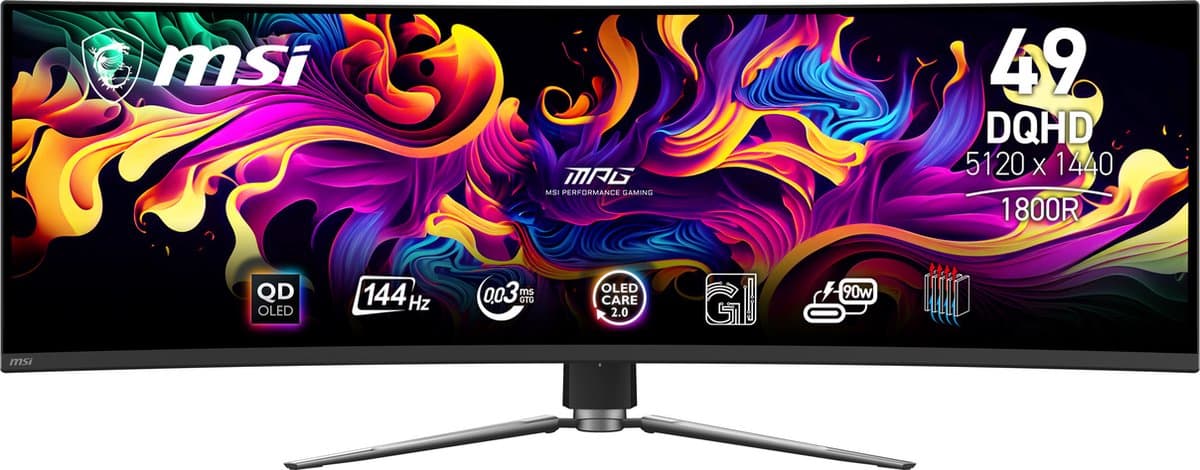 MSI MPG 491CQP QD-OLED - Curved Ultrawide Gaming Monitor - 144 Hz - USB-C PD 90W - Afbeelding 1