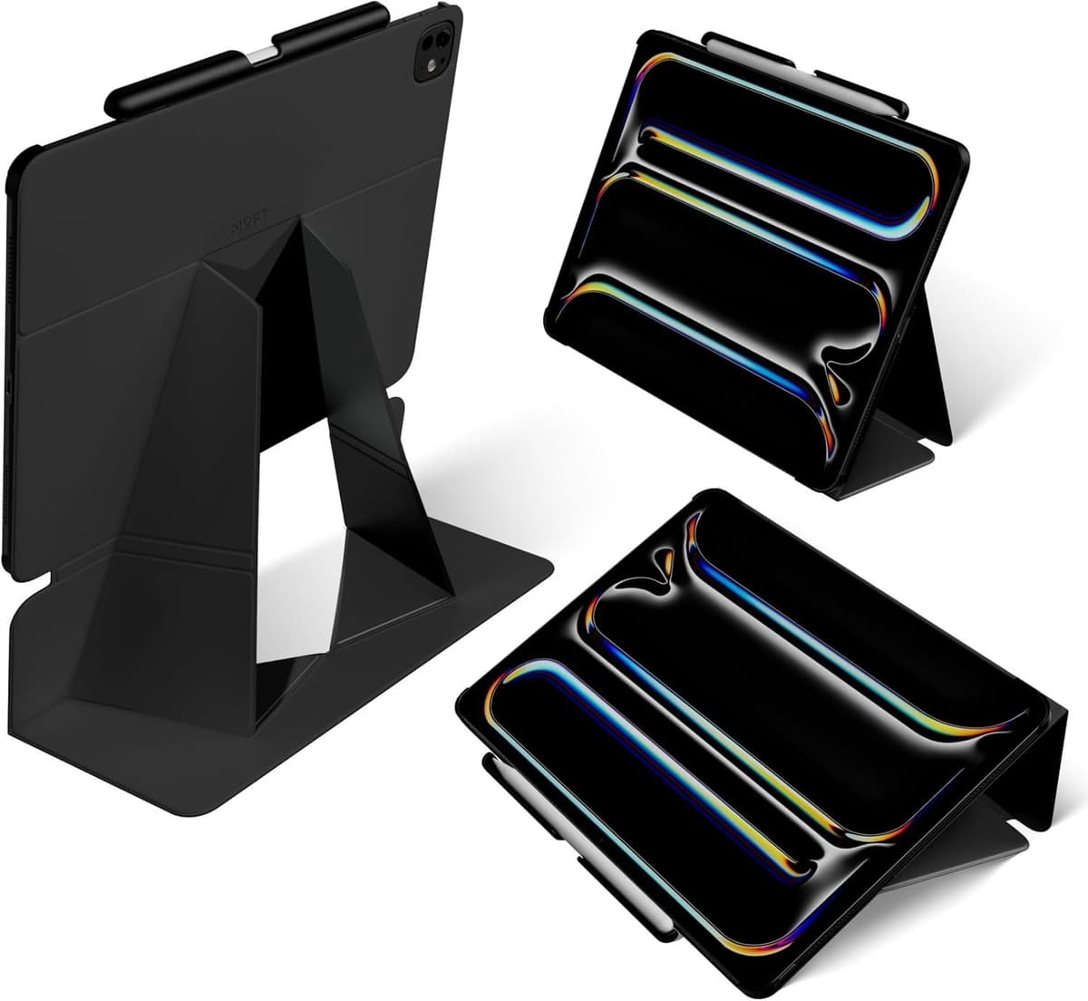 Slimme Floating Folio Case voor 13'' iPad Pro met Pencil Houder, 4 Verstelbare Hoeken en Auto Wake/Sleep Functie, Vegan Leer in Diep Zwart - Afbeelding 1