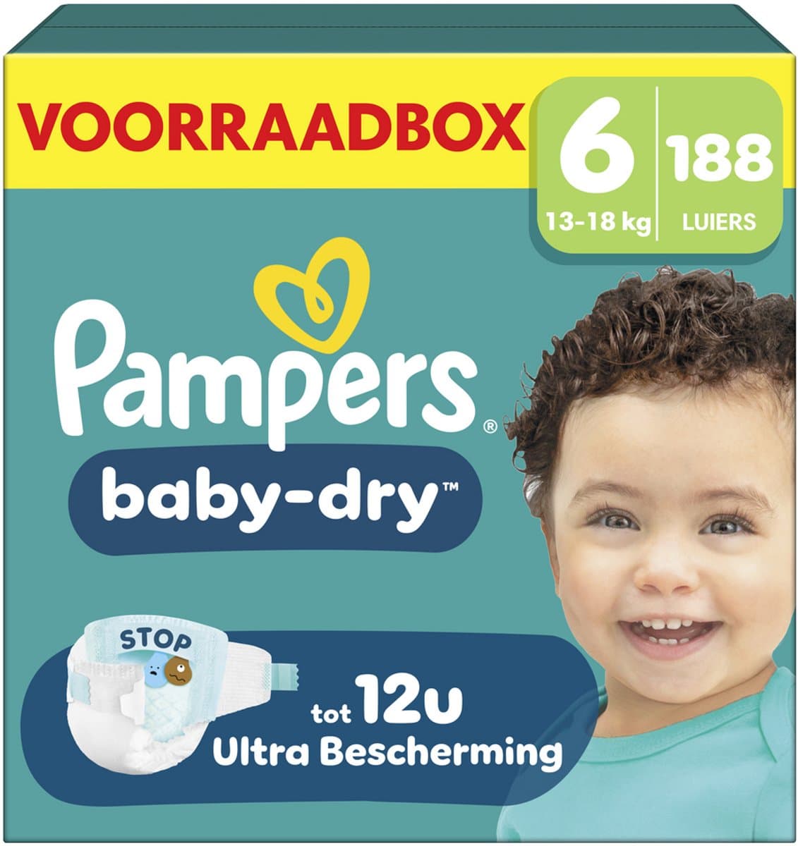 Pampers Baby-Dry Maat 6 - 188 Luiers - 13kg-18kg - Voorraadbox - Afbeelding 1