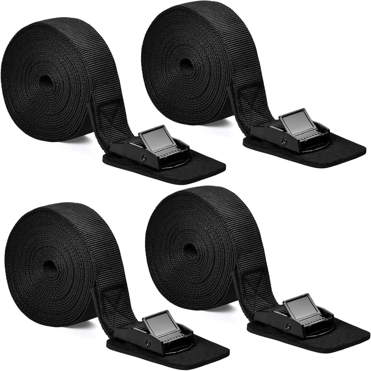 Allecto plus - Spanbanden 4 stuks 3m 25cm met klemsluiting en ratel - Verstelbaar - Zwart - Fietsendrager, Motorfiets, Bagage, Camping - Afbeelding 1