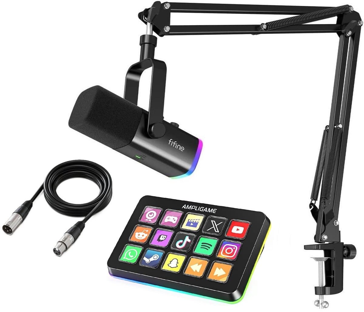 FIFINE Streaming Pack - AM8T + D6 + XLR - Complete Streaming & Podcast Set - 15 LCD Toetsen - PC, PS4, PS5, Mac - Gaming, Streaming & Content Creatie - Zwart - Afbeelding 1