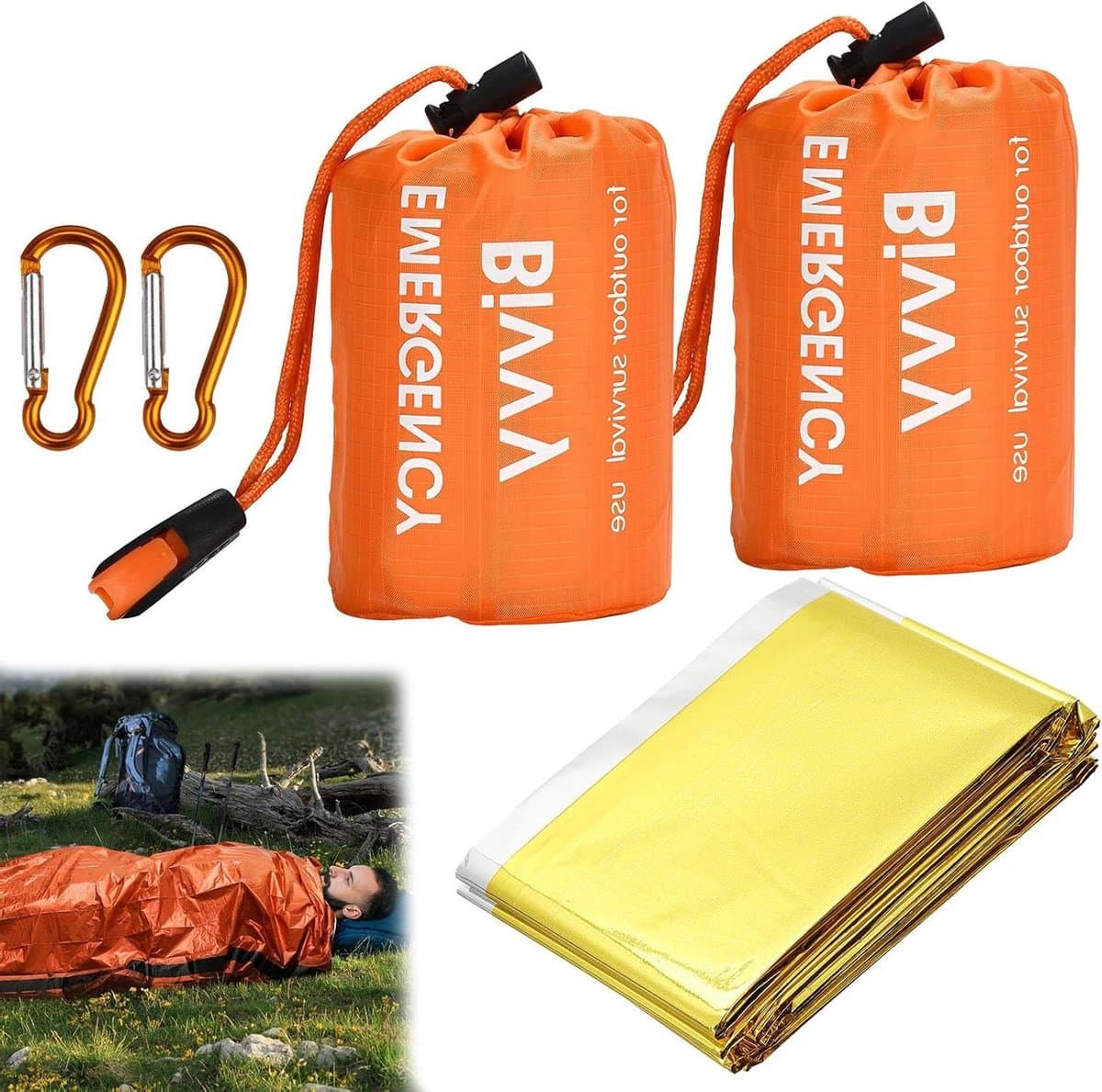 Noodgevallen overlevingsslaapzak - Bivakzak, deken en tent voor outdoor gebruik - Afbeelding 1