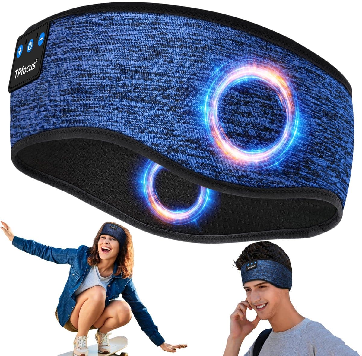 Hoofdband Koptelefoon Bluetooth 5.2 - Oplaadbaar HD Stereo Geluid - Voor Slapen, Sport & Reizen - Blauw - Afbeelding 1
