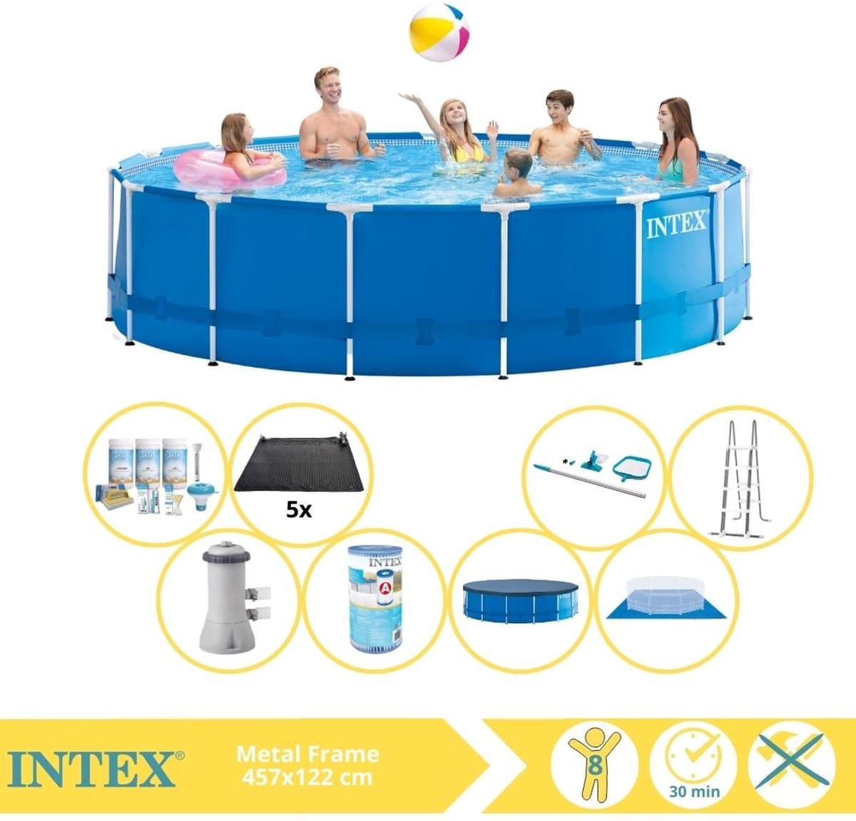 Intex Metal Frame Zwembad - Opzetzwembad - 457x122 cm - Inclusief Onderhoudspakket, Filter, Onderhoudsset en Solar Mat - Afbeelding 1