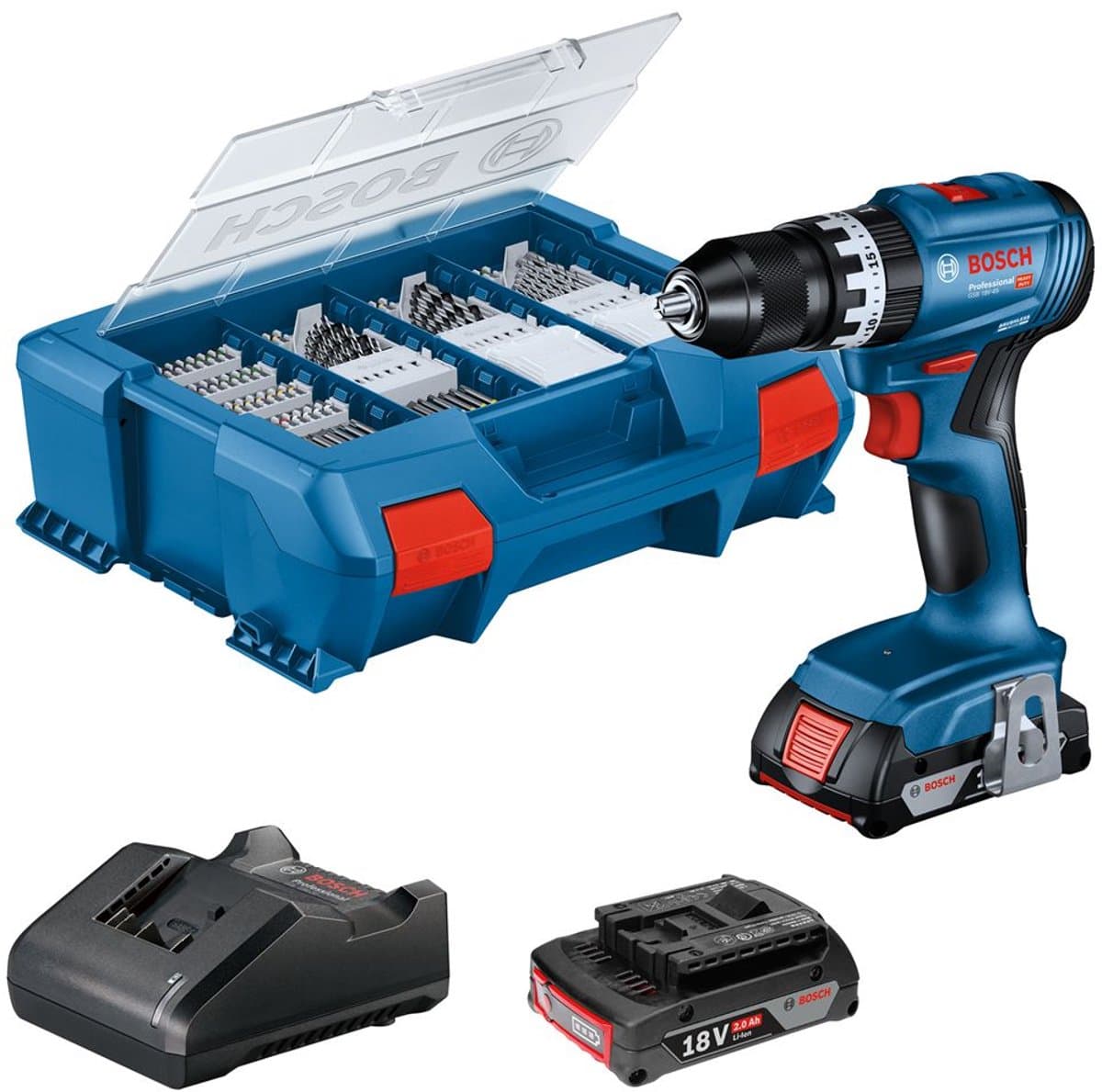 Bosch Professional PRO GSB 18V-45 Accu schroefboormachine 2x 2.0Ah + 82-delige accessoireset - 06019K3306 - Afbeelding 1