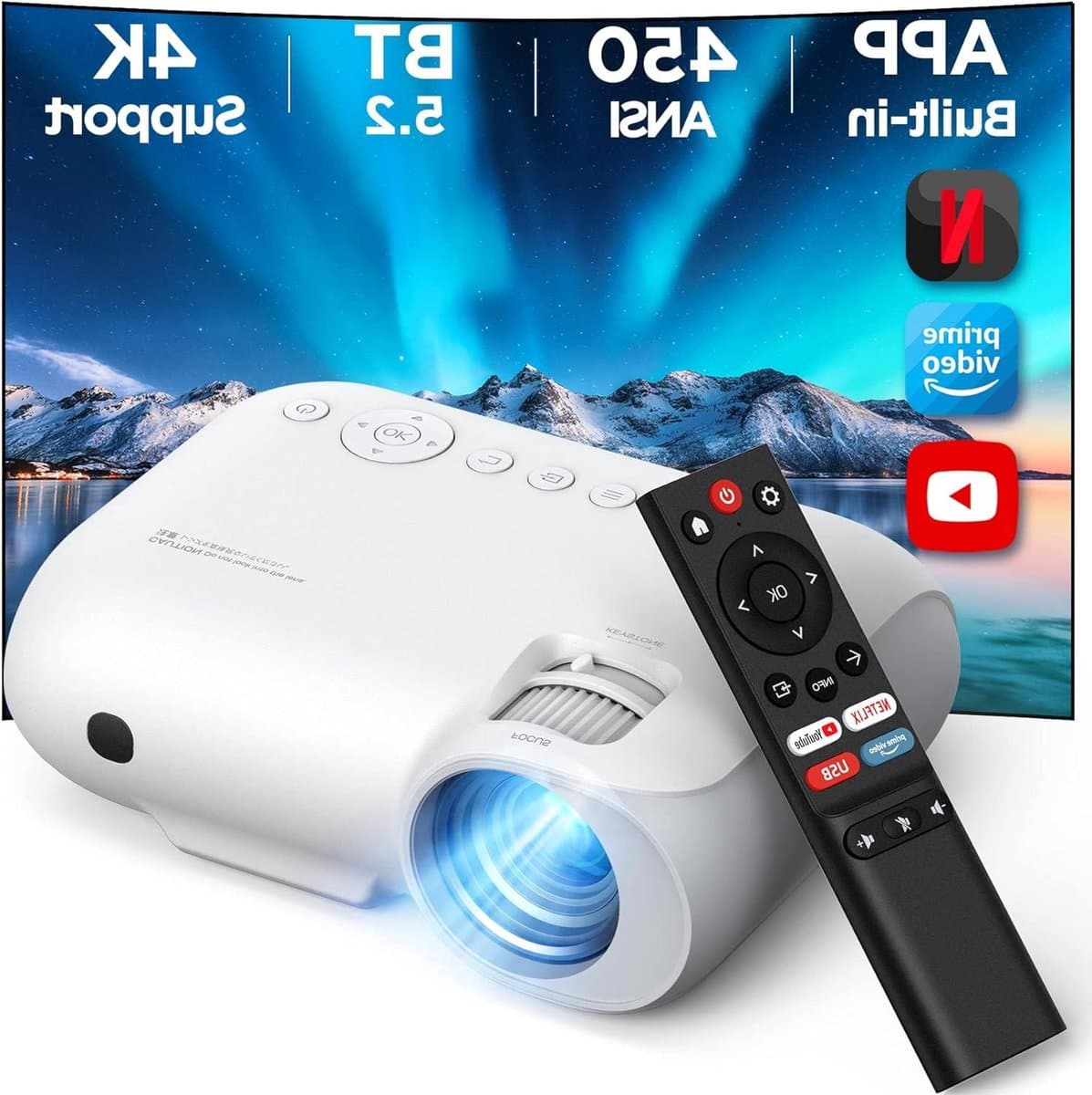 Beamer 4K WiFi Bluetooth - ingebouwde 1080P Full HD compatibele 4K projector - 450 ANSI lumen - Y9 thuisbioscoopprojector - Fire Stick - smartphone - PS5 Mini Beamer - Afbeelding 1