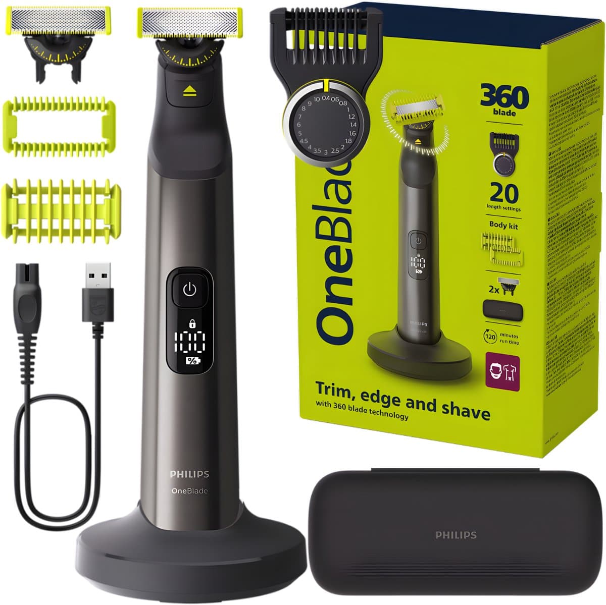 Philips OneBlade Pro 360 QP6652/61 – baard- en lichaamstrimmer – 20 lengtestanden – 120 minuten gebruiksduur – nat & droog - Afbeelding 1