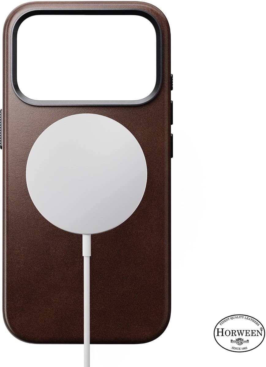 Nomad Traditional Horween Lederen Hoesje – Geschikt voor iPhone 17 Pro – Gemaakt van hoogwaardig Horween leder – Polycarbonaat frame – MagSafe compatible - Bruin - Afbeelding 1