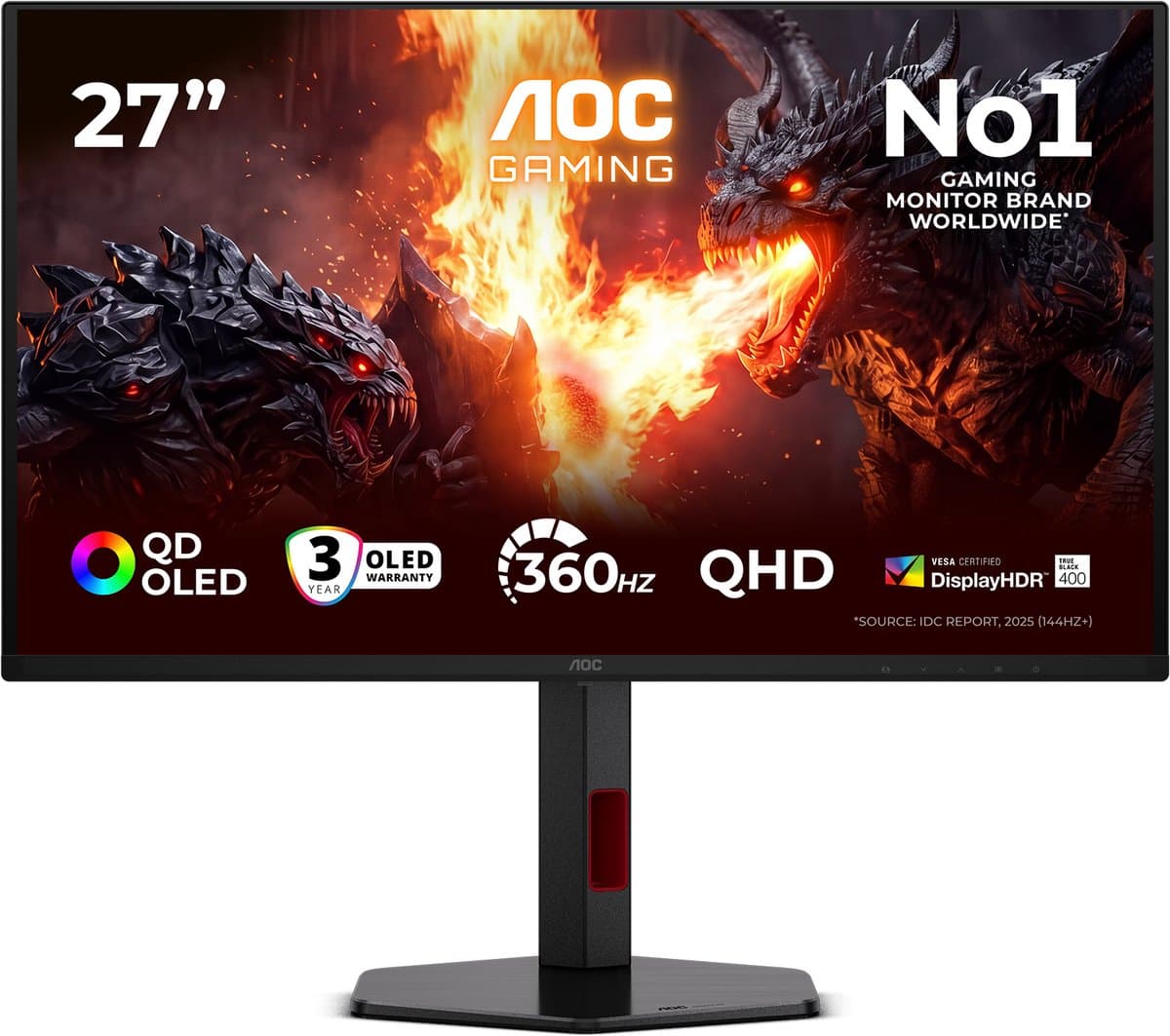 AOC G4 Q27G4SDR - QHD OLED Gaming Monitor - 360hz - HDMI 2.1 - USB-hub - 27 inch