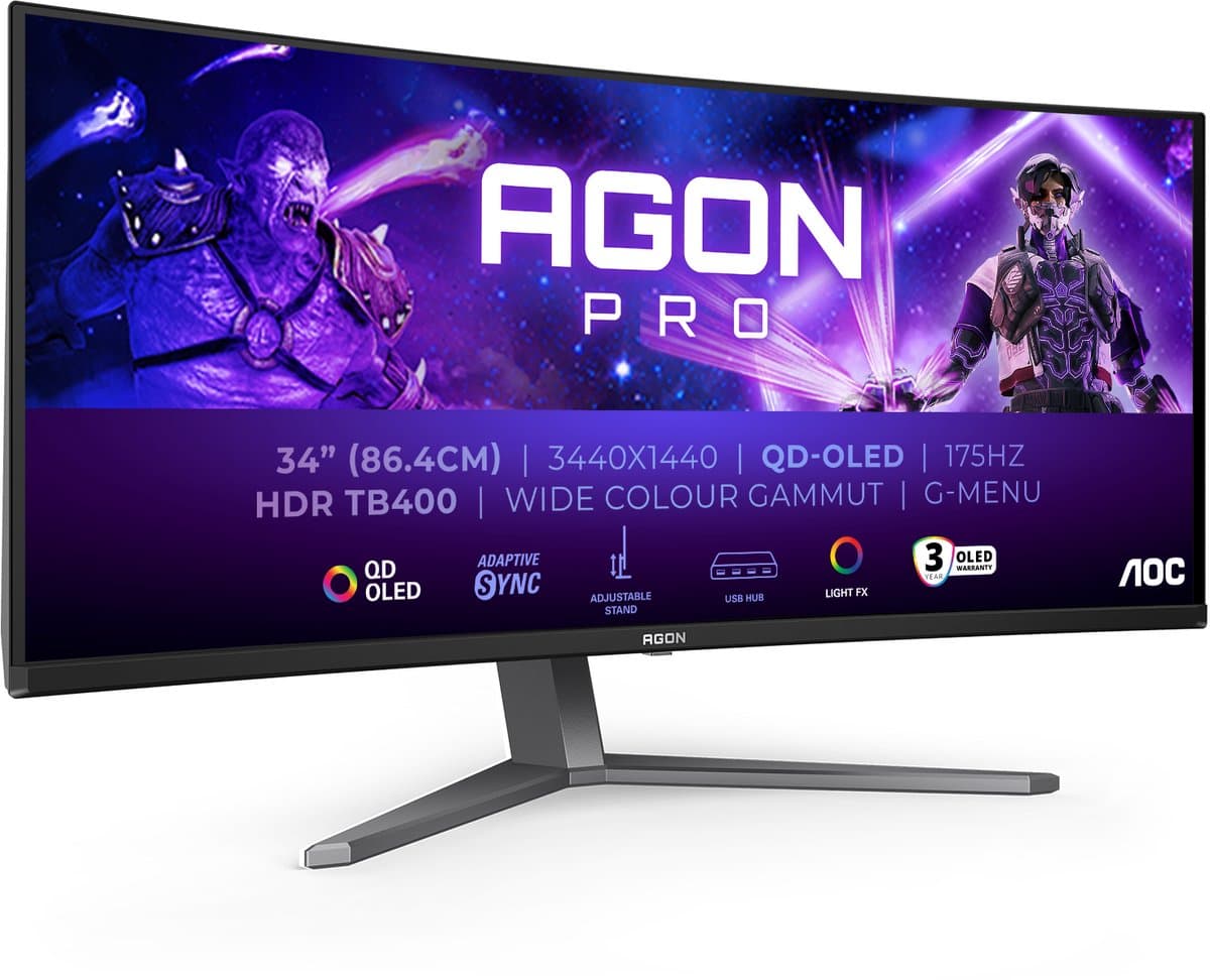 AOC AGON PRO AG346UCD - Ultrawide Curved OLED Gaming Monitor - HDR400 - 175hz - 34 inch - Afbeelding 1