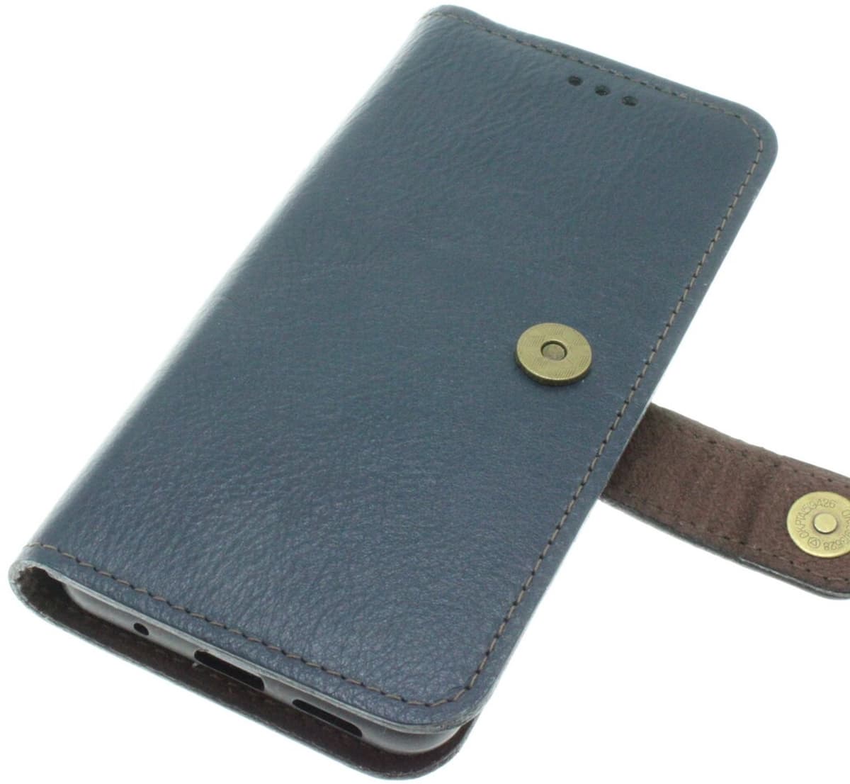 Samsung Galaxy S23 FE Blauw glad kalfsleer hoesje Nr-18