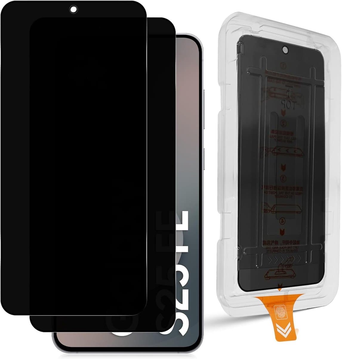Inkijkbescherming voor Samsung Galaxy S25 FE 5G, 2 stuks, 9H hardheid, anti-spy, krasbestendige privacyfolie, auto-installatie, anti-vingerafdruk, zonder luchtbellen - Afbeelding 1