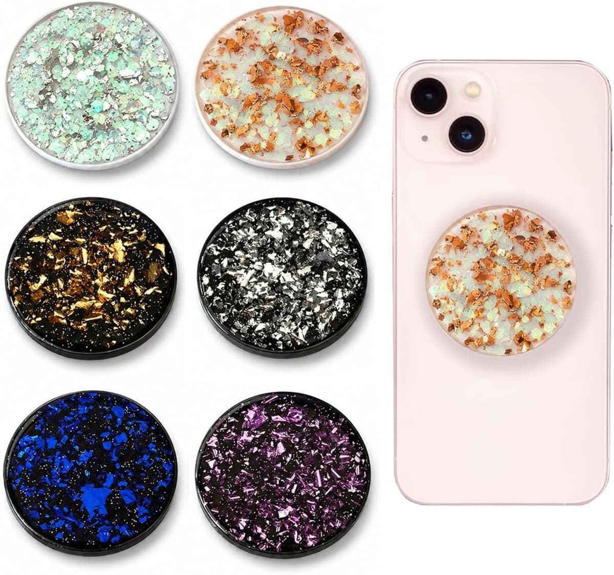 6 stuks telefoongrepen, 360° draaibare ringgreephouder voor smartphone, multifunctionele vingerhouder met zuignap, universeel voor iPhone, tablet, meerkleurig - Afbeelding 1