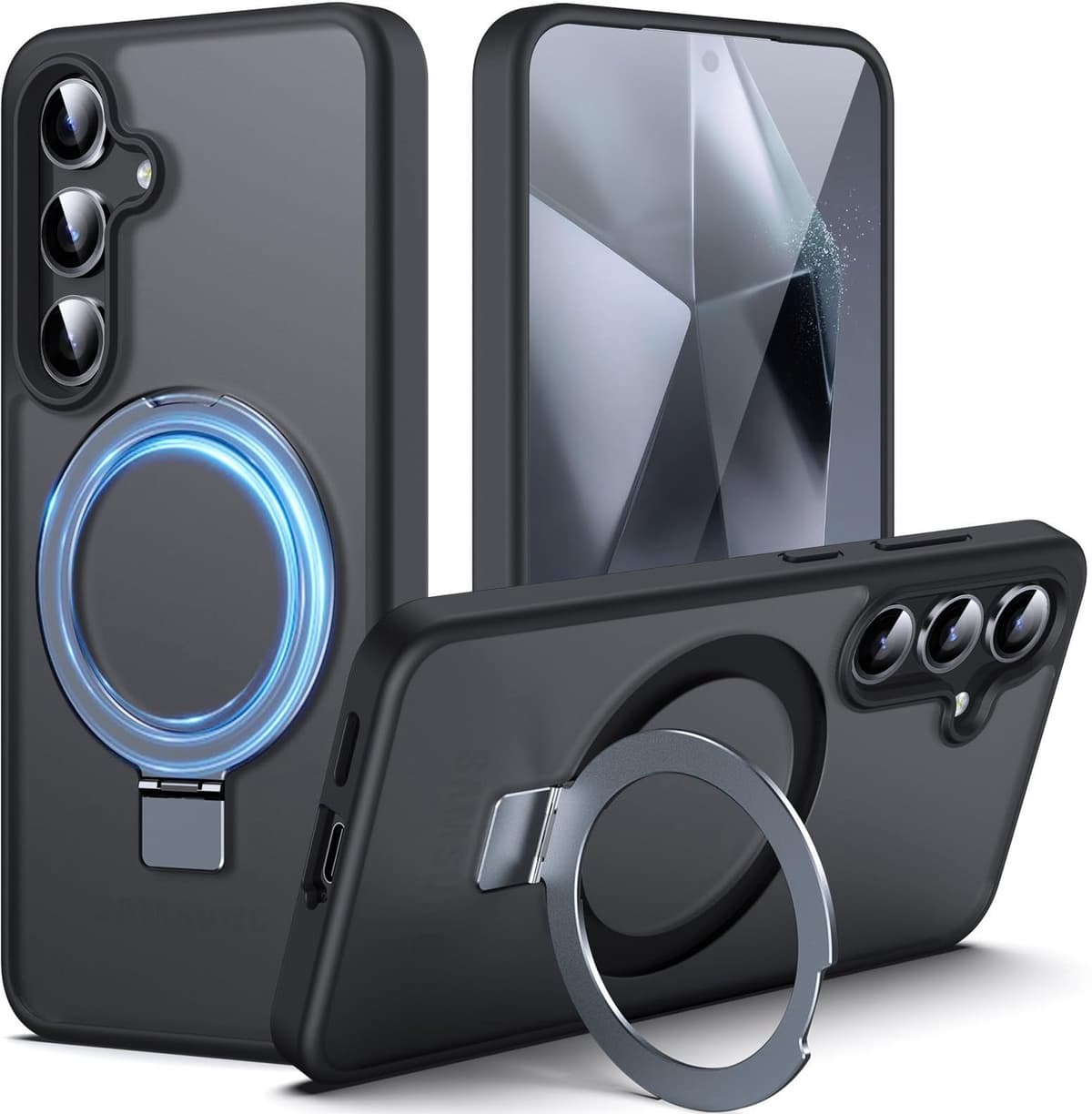 Samsung Galaxy S24 Hoes - All-in-One met Onzichtbare Ringstand - Zwart