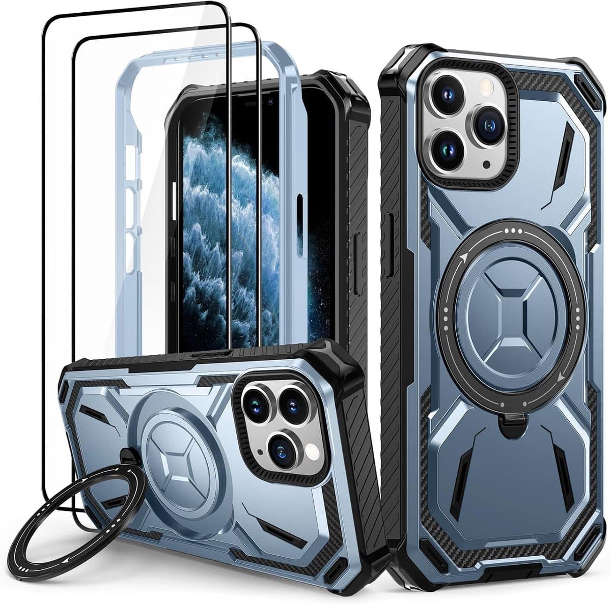 Hoes voor iPhone 11 Pro, 360° ringstandaard, stootvaste pantser - Afbeelding 1