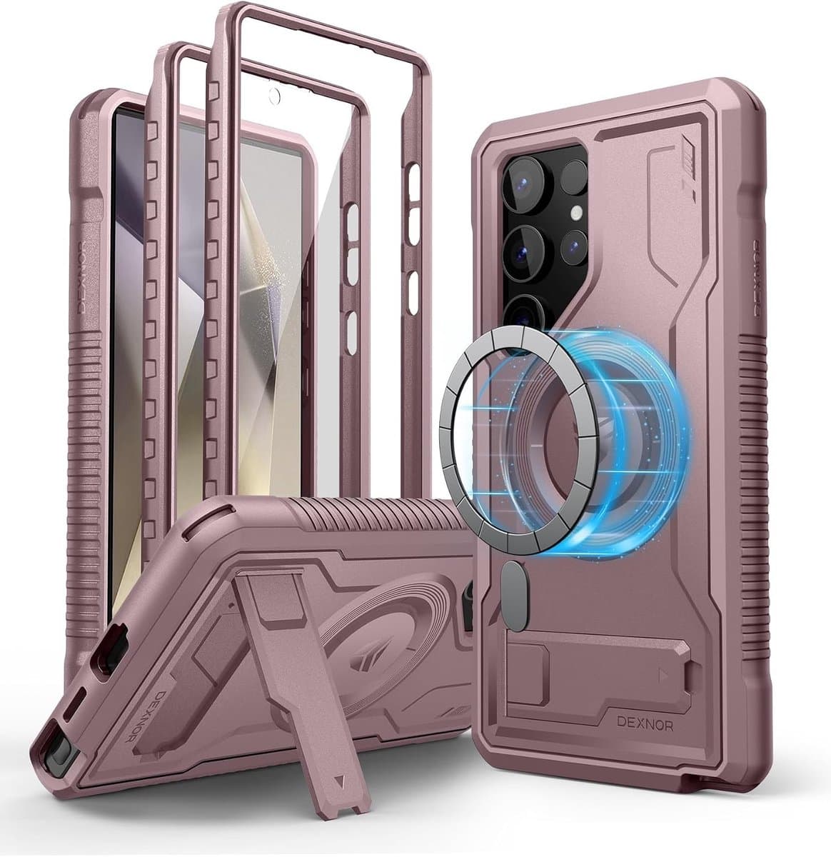 Samsung Galaxy S24 Ultra Hoes met Kickstand, 2 Frontframes en Screen Protector - Roze, Bescherming en Functionaliteit - Afbeelding 1