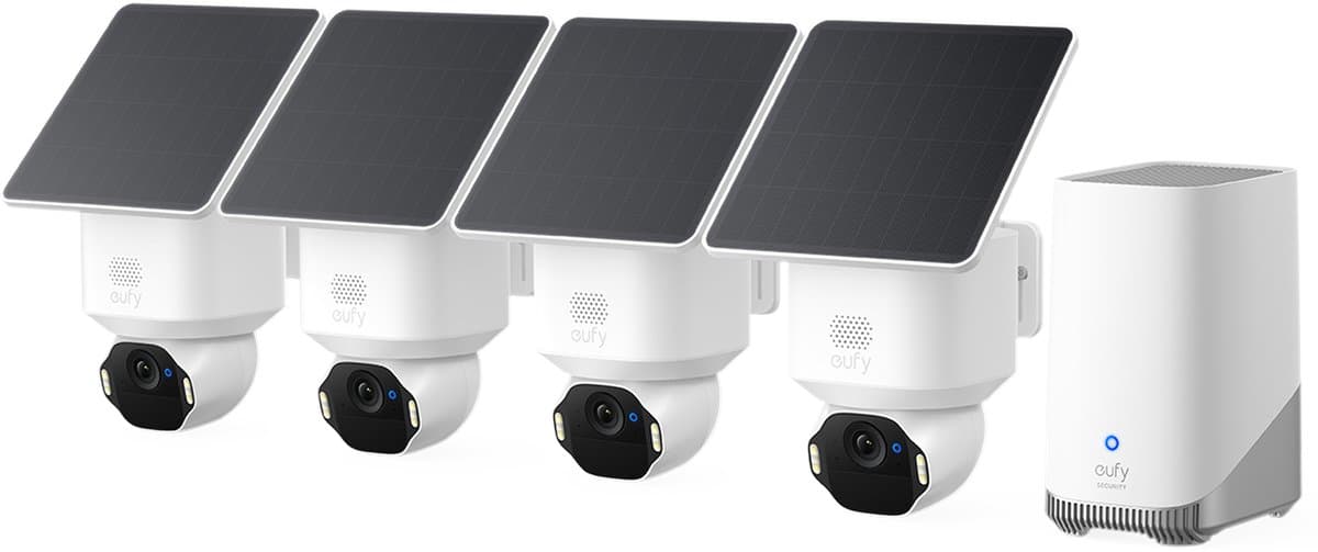 eufy SoloCam E42 4 - Cam Kit - 4K PTZ beveiligingscamera outdoor - HomeBase S380 - 360° pan/tilt - AI-tracking - Zonne-energie - 16TB opslag - Afbeelding 1