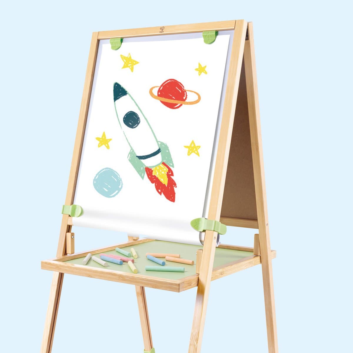 Hape Bamboe Schildersezel 3-in-1 – Hoogteverstelbaarsezel met Krijtbord, Whiteboard en Papierrol | Vanaf 3 jaar - Afbeelding 1