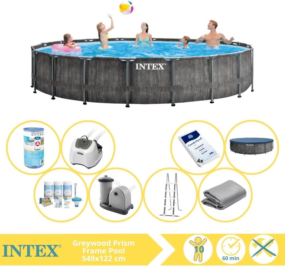 Intex Prism Frame Greywood Zwembad - Opzetzwembad - 549x122 cm - Inclusief Filter, Zoutsysteem en Zout - Afbeelding 1