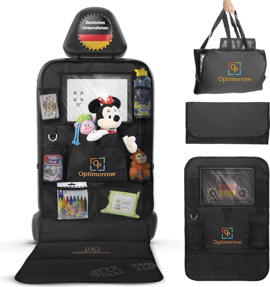 Premium set - Auto-organizer autostoeltas met geïntegreerde vloermat (scheidbaar) - 9 ruime vakken - 12 inch iPad/tabletvenster - waterdicht auto-rugleuningtas - Afbeelding 1